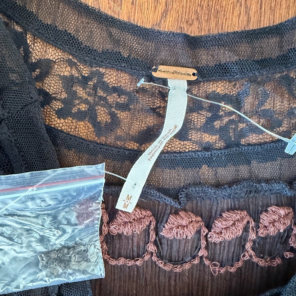 Free People Black Sheer Embroidered Dress with Lace 20s Inspired - Picture 6 of 10